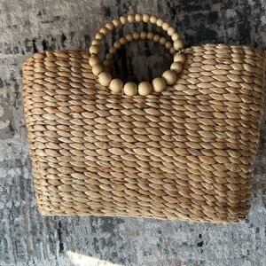 Woven Beach Bag with Beaded Handle